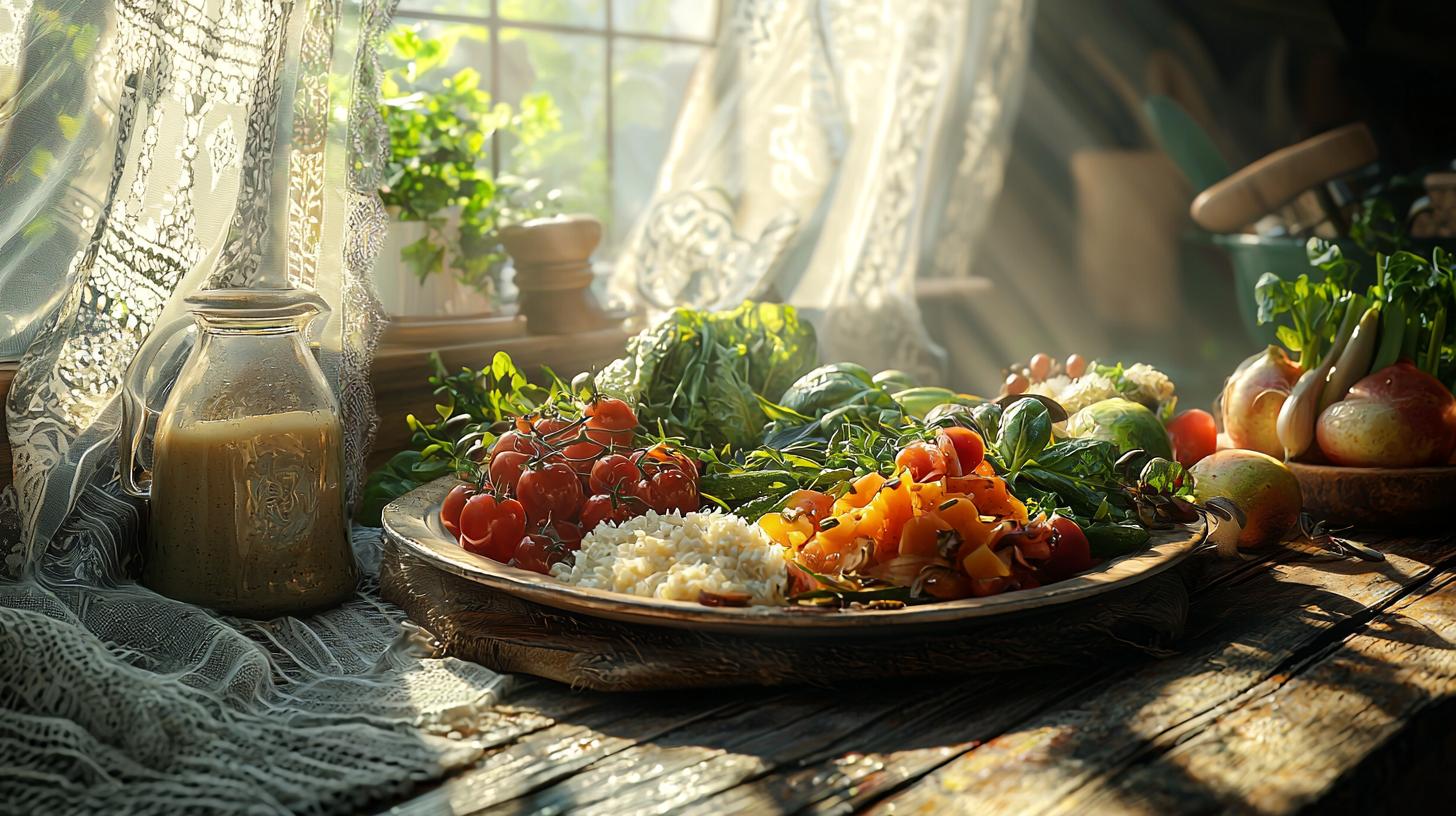 Person savoring vibrant, fresh meal in serene kitchen with soft, natural light.